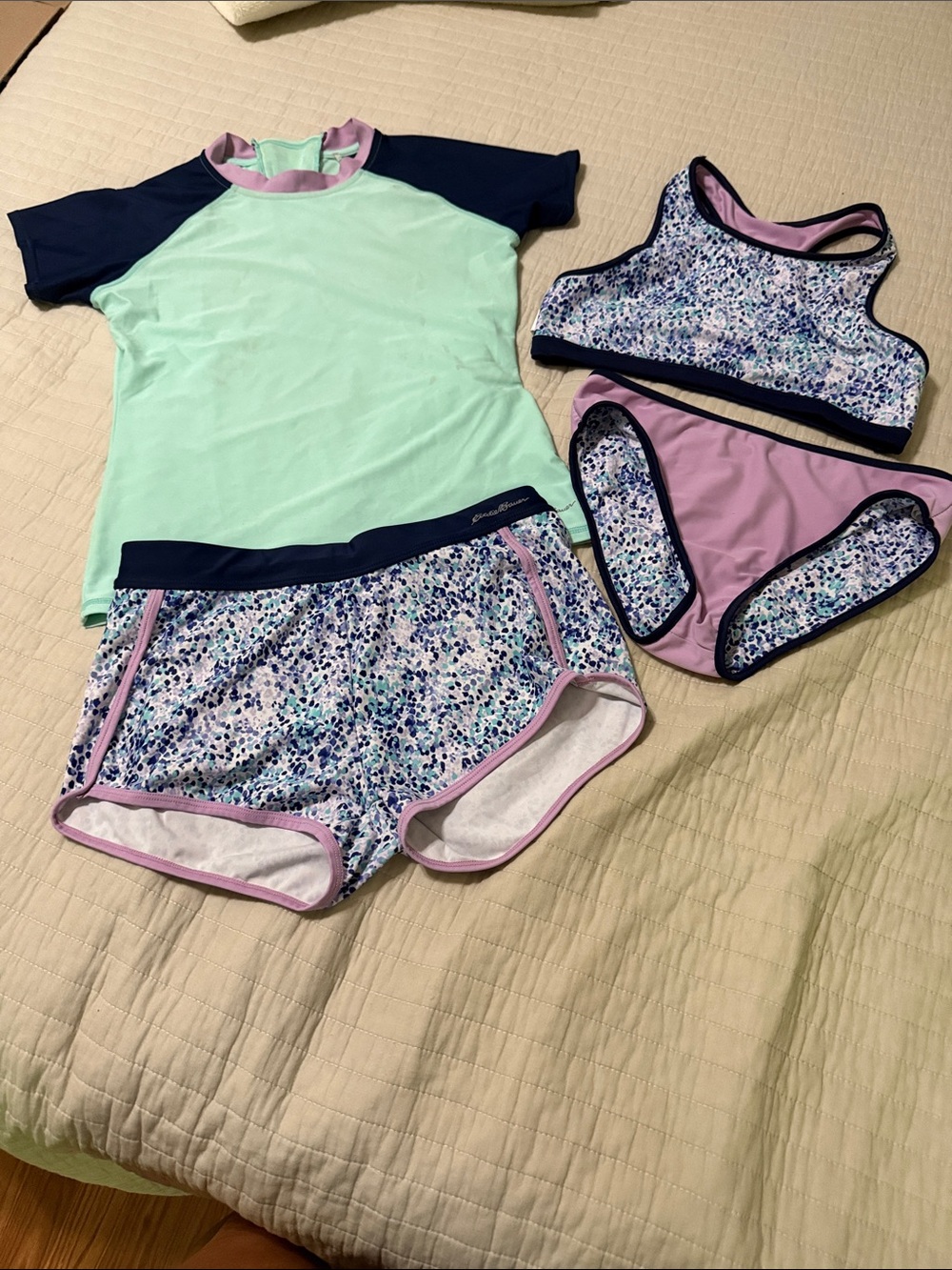 Eddie Bauer Mint, Navy & Lavender Girls' Swim Set with Floral Print size L 14/16